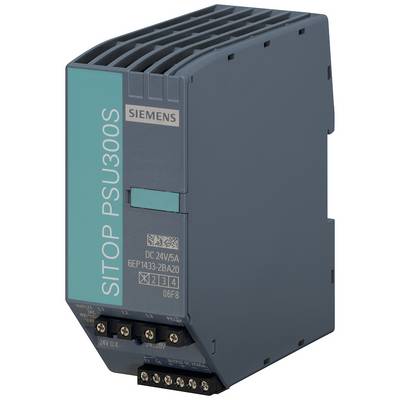 Sivo Siemensovo stikalno napajanje 'SITOP PSU300S' za 24V/5A, model 6EP1433-2BA20, z modrimi in črnimi detajli.