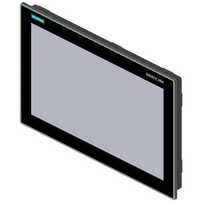 Prikazan je črn Siemensov SIMATIC HMI zaslon pod rahblim kotom.