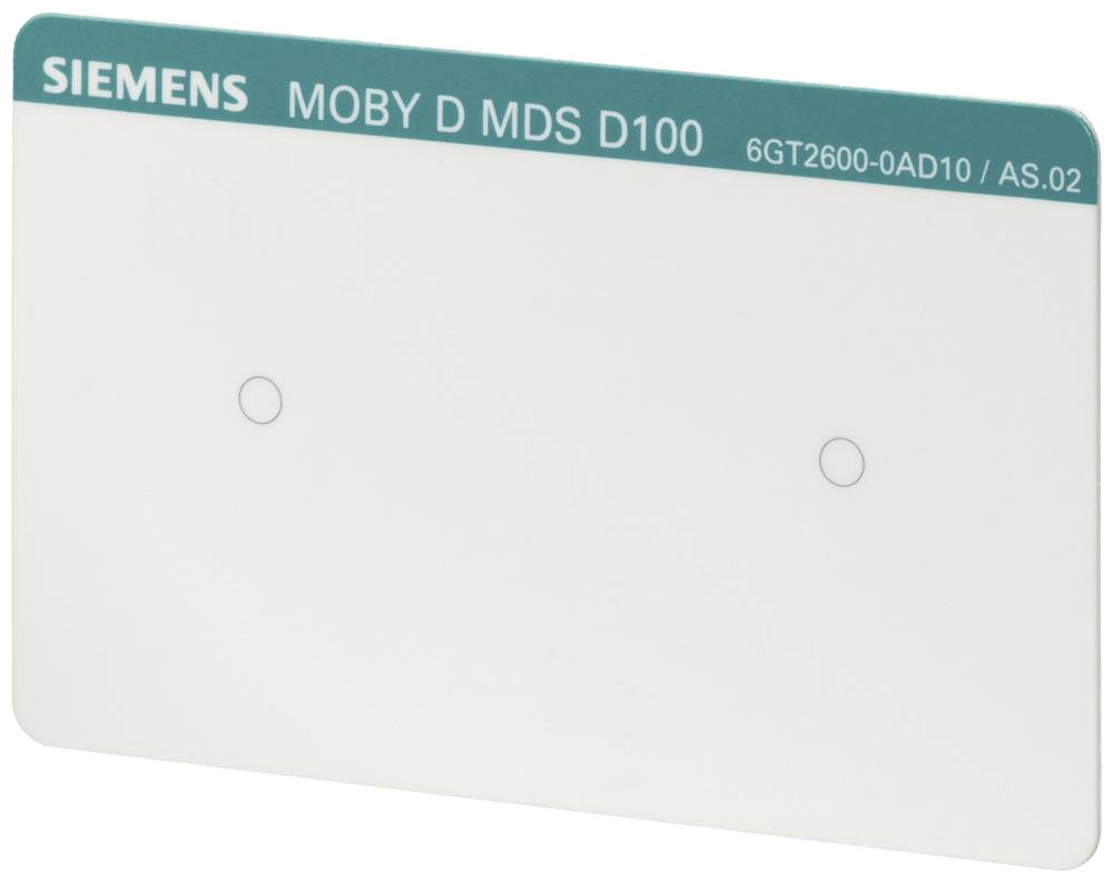 Siemensova RFID kartica z oznako 'MOBY D MDS D100' in številko '6GT2600-0AD10 / AS.02'.