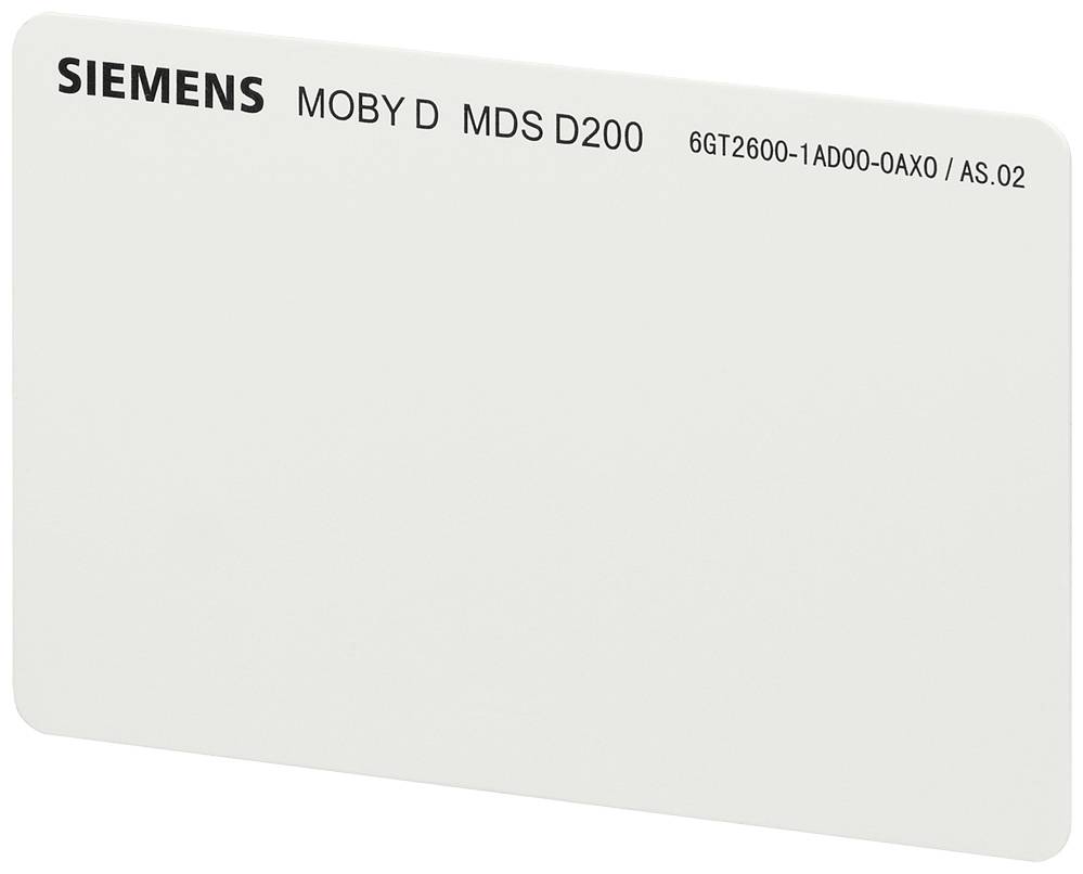 Kartica z napisom 'SIEMENS MOBY D MDS D200 6GT2600-1AD00-0AX0 / AS.02', verjetno RFID-značka ali dostopna kartica.