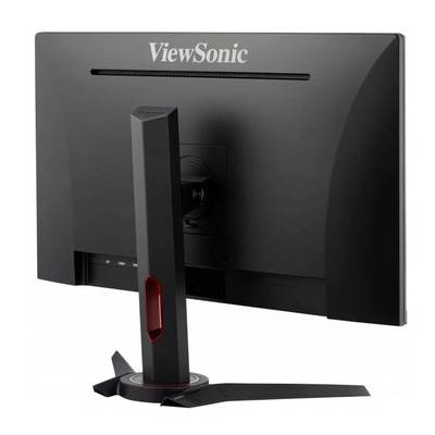 Črn ViewSonic monitor, prikazan od zadaj, na stabilnem podstavku z ergonomsko nastavljivo roko.