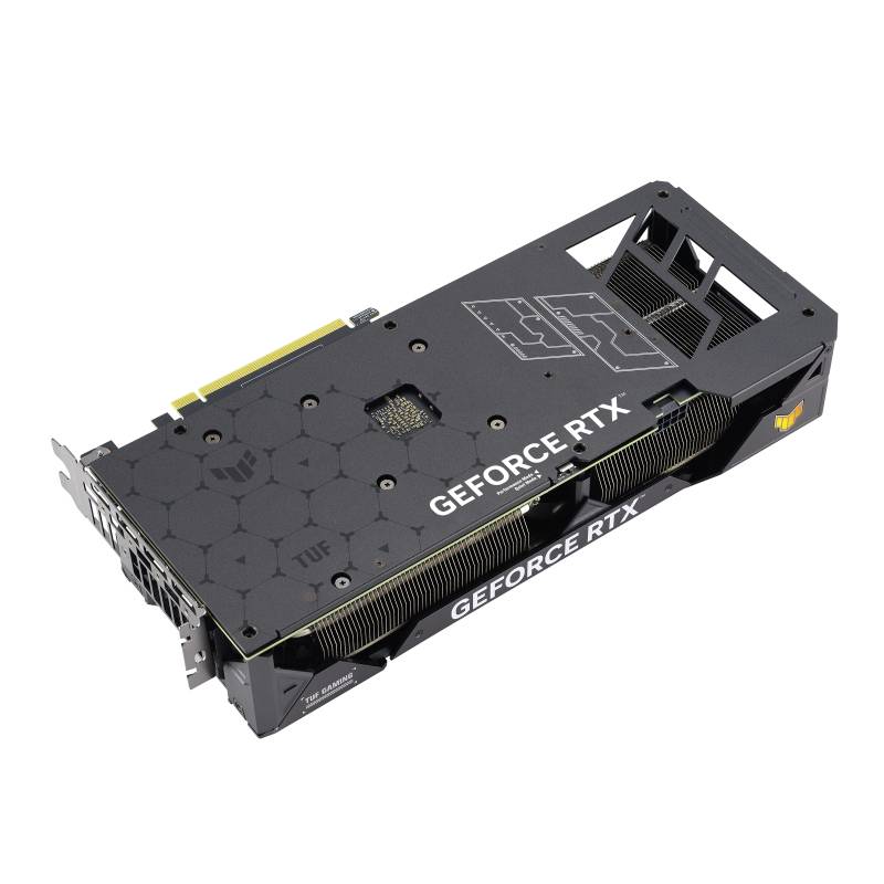 Grafična kartica z izrazitimi ventilatorji in napisom 'GEFORCE RTX', primerna za zmogljive računalniške aplikacije in igranje iger.