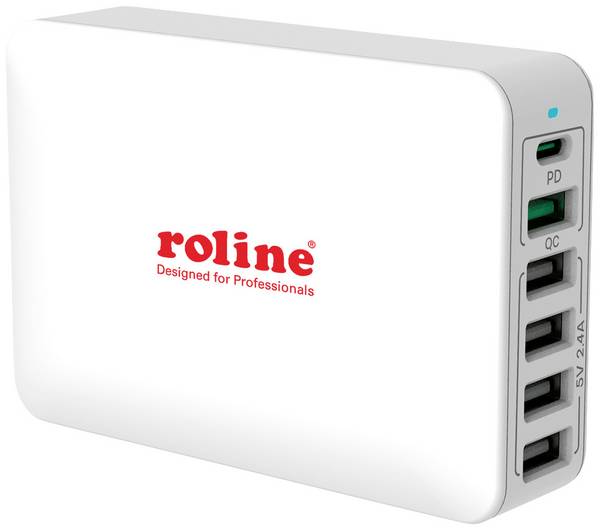 Roline  USB napajalnik 60 W 5x USB-A, 1x USB-C® Quick Charge 3.0, Power Delivery bela v notranjosti