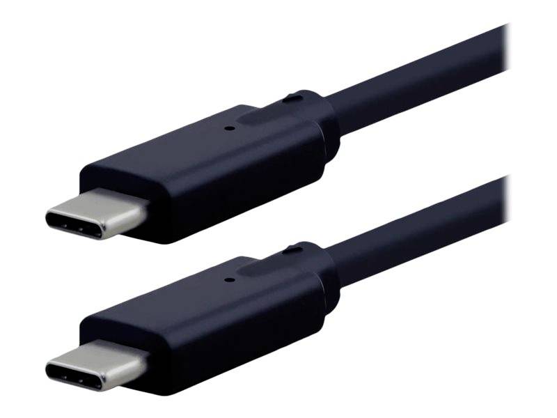 Dva črna USB-C priključka pred belo podlago.