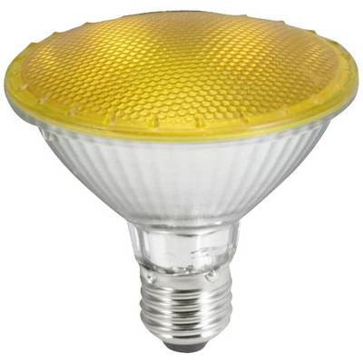 Rumena LED-žarnica z nastavkom E27, primerna za sisteme Phillips Hue. Žarnica ima na površini vzorec satovja.