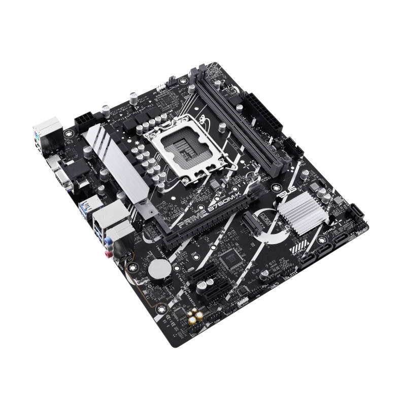 Črna računalniška matična plošča z več priključki in režami, s poudarjenim CPU ležiščem na sredini.