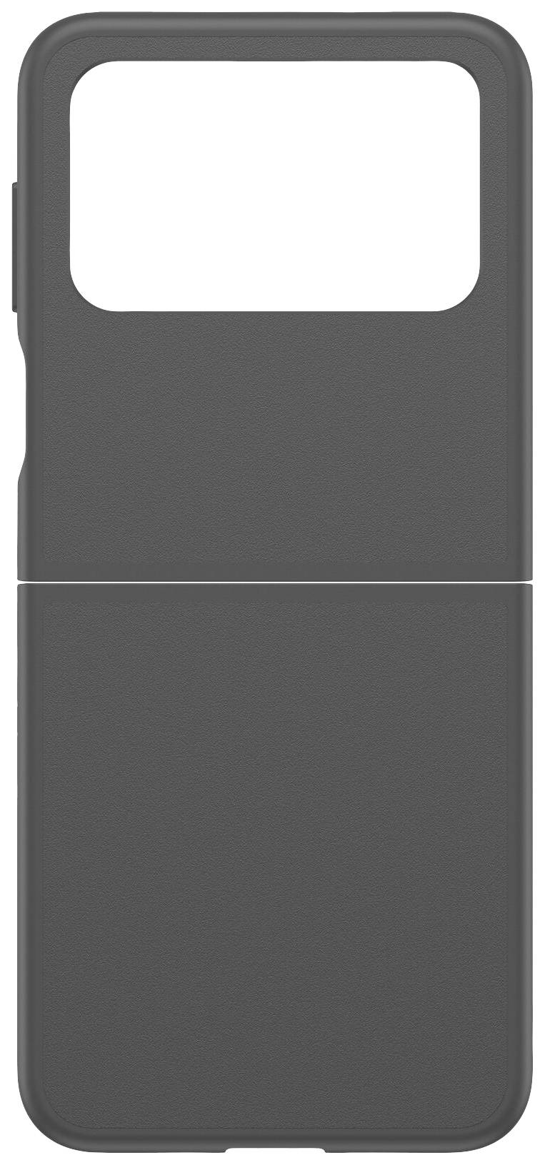 Črn ovitek za pametni telefon z veliko odprtino za kamero zgoraj, preprost dizajn, brez vidnih logotipov ali vzorcev.