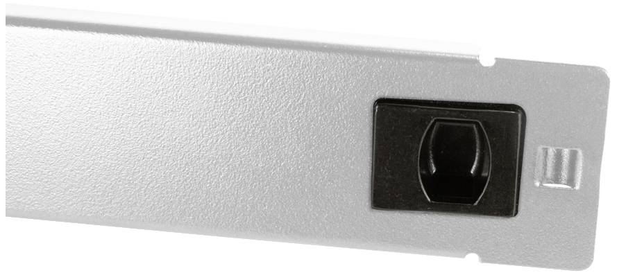 Kovinska letev s črnim stikalom na desni strani in teksturirano površino.