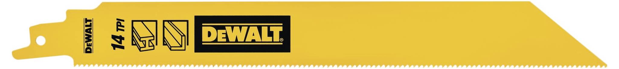 Rumeno žagin list DeWalt z črnim logotipom in napisom '14 TPI'.