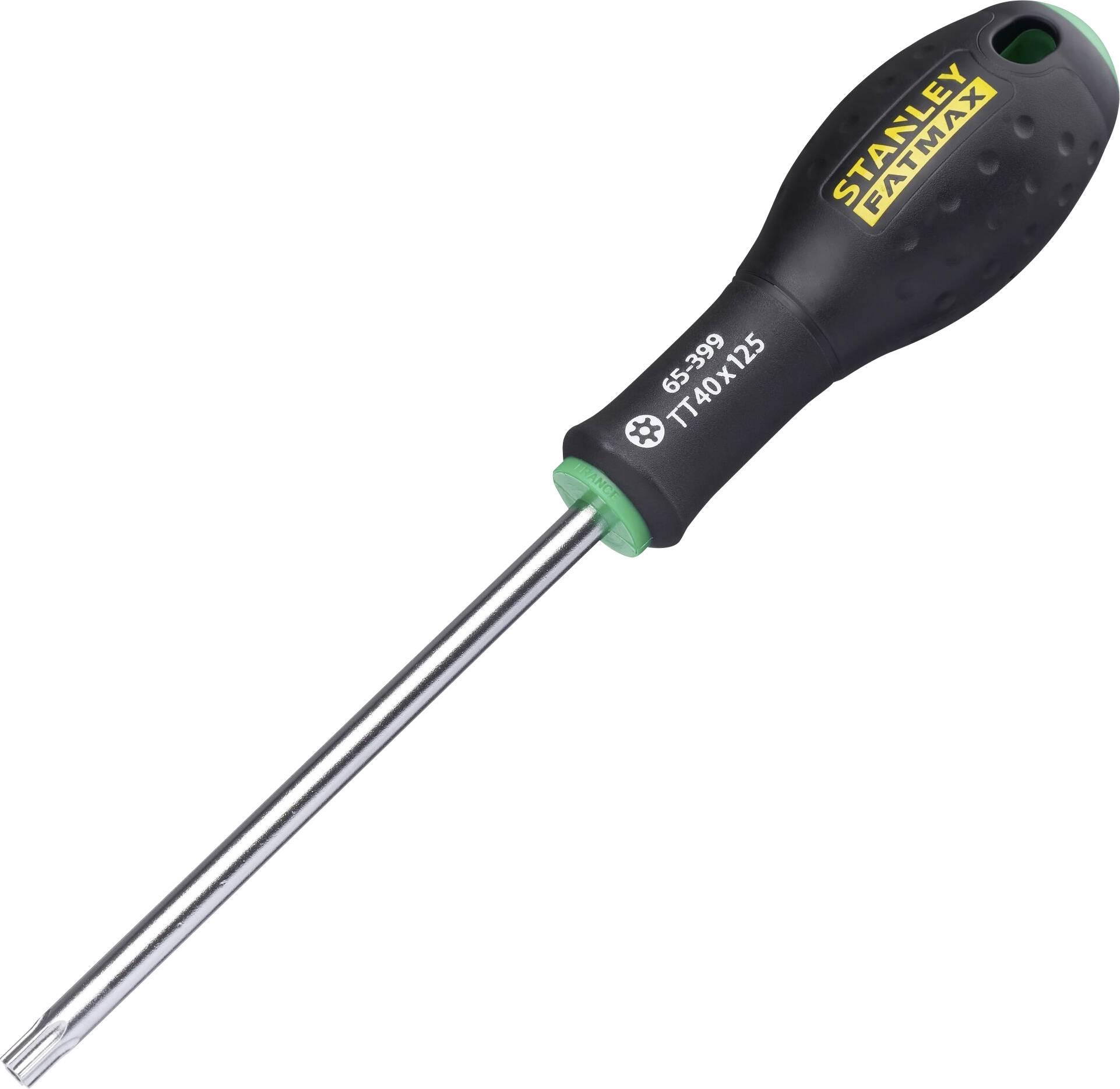 Izvijač Stanley Fatmax s torx nastavkom, črnim ročajem in srebrnim konicam, primeren za natančna ročna dela.