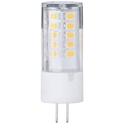 G9 LED-žarnica z več svetlečimi diodami v prosojnem ohišju z dvema kovinskima sponkama na spodnjem delu.