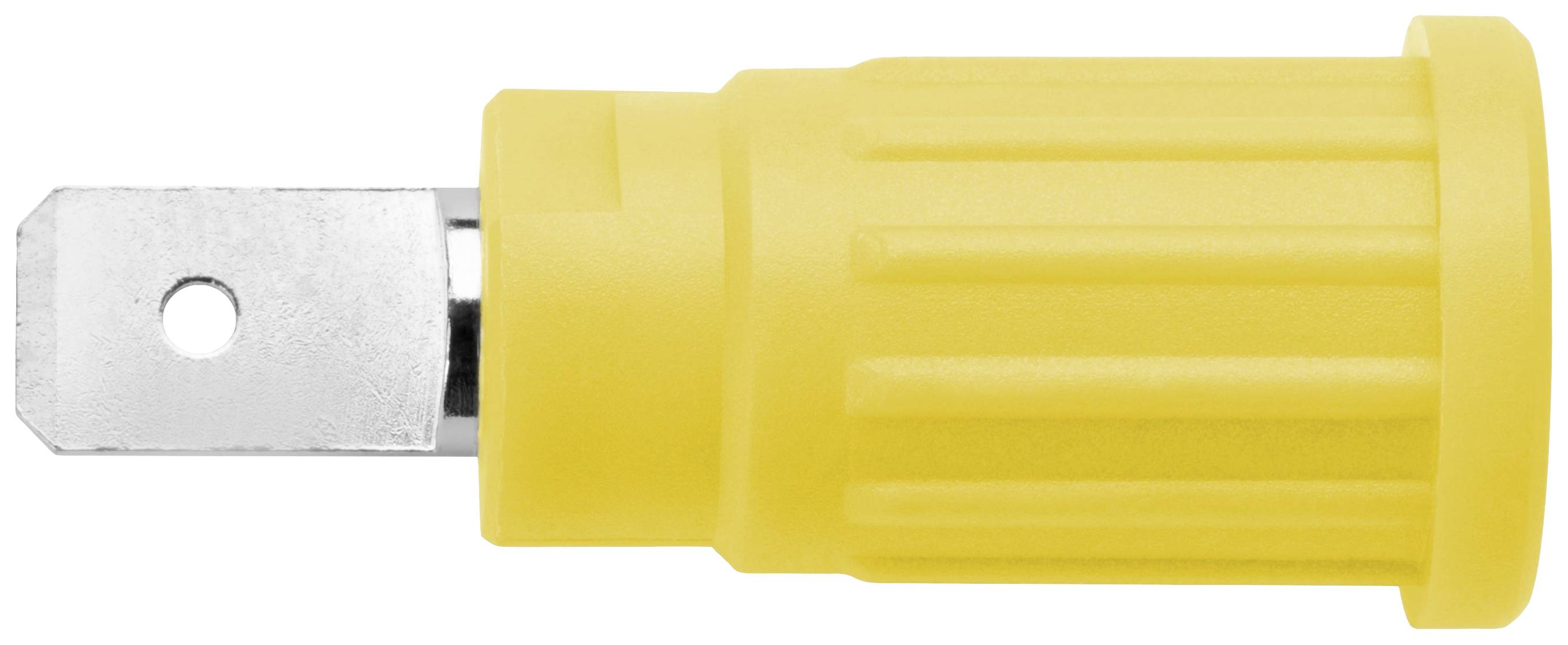 Rumen električni adapter z ravnim kovinskim čepom.