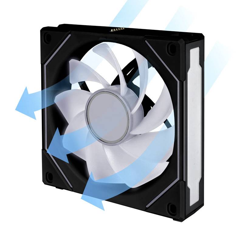 Ventilator hladilnika s puščicami prikazuje smer pretoka zraka.