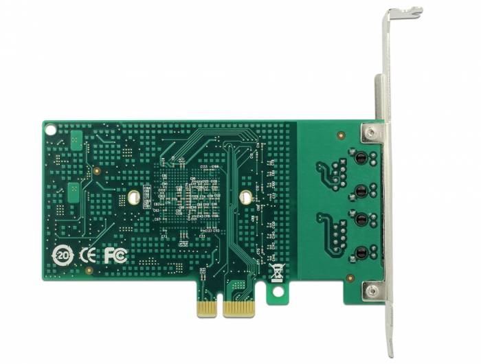 Zelena PCIe razširitvena kartica z električnimi vezji in priključki.