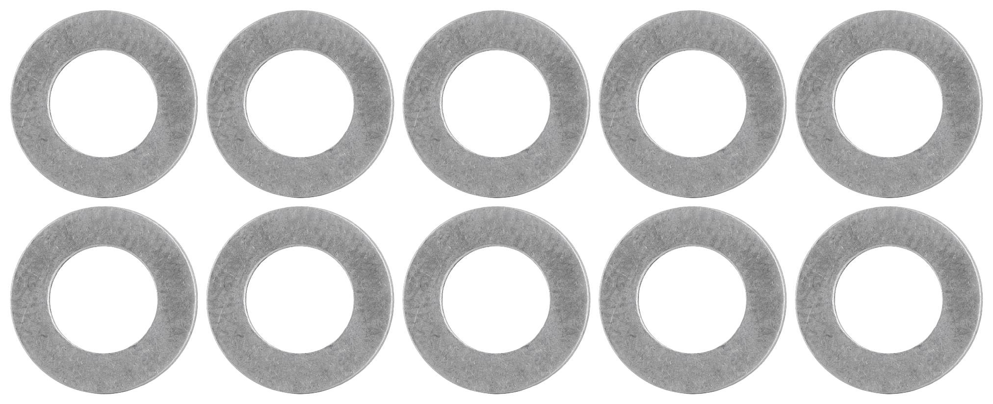 Deset sivih, ploščatih podložnih obročkov, razporejenih v dveh vrstah, po pet v vsaki vrsti, na beli podlagi.