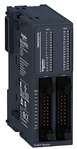Črni električni modul znamke Schneider Electric, značilen za industrijske krmilne sisteme, z večimi priključki na vrhu in spodnjem delu.