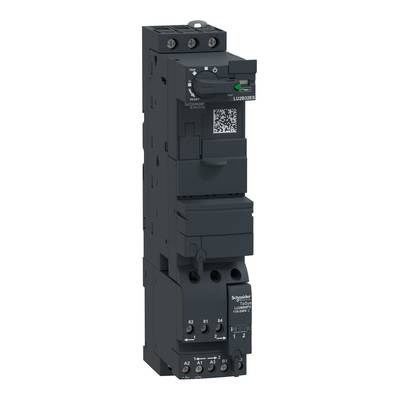 Črn industrijski stikalni element Schneider Electric z QR-kodo in zelenim prikazovalnikom na sprednji strani, v navpični orientaciji.