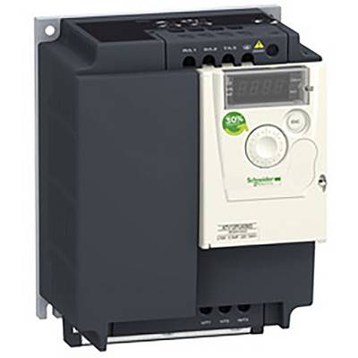 Električna naprava podjetja Schneider Electric, temno sive in bele barve, z LED zaslonom in upravljalnimi gumbi. Namenjena upravljanju z energijo.