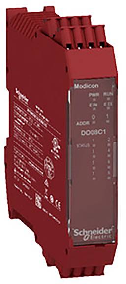 Rdeči električni modul podjetja Schneider Electric z modelno oznako 'Modicon D00SC1', prepoznaven po tehničnih napisih.