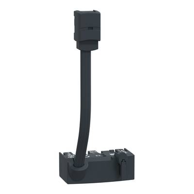 Črn električni vtič s kratkim kablom, nameščen na pravokotni podstavek.
