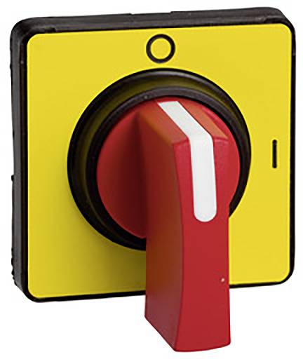 Rdečorumeni gumb v sili, zasukan v desno. Uporablja se za hitro zaustavitev strojev v nujnih primerih.