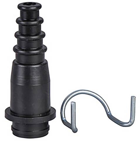 Črn adapter z več utori in oblikovanim sponkam. Adapter bi lahko služil za povezovanje cevi.