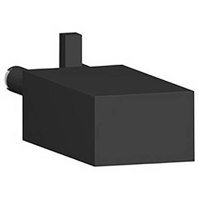 Črn, pravokoten 3D-objekt z majhnim navpično stoječim cilindrom in vodoravnim cilindrom na levi strani.