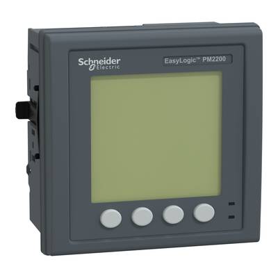 Digitalna merilna naprava podjetja Schneider Electric, model 'EasyLogic PM2200', z zaslonom in štirimi upravljalnimi tipkami spodaj.