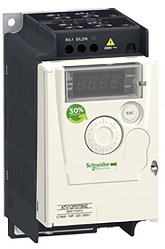 Frekvenčni pretvornik Schneider Electric z digitalnim zaslonom in rotacijskim regulatorjem za krmiljenje elektronskih motorjev.