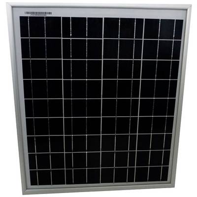 Pravokotni solarni modul s temno modrimi celicami v srebrnem okvirju.