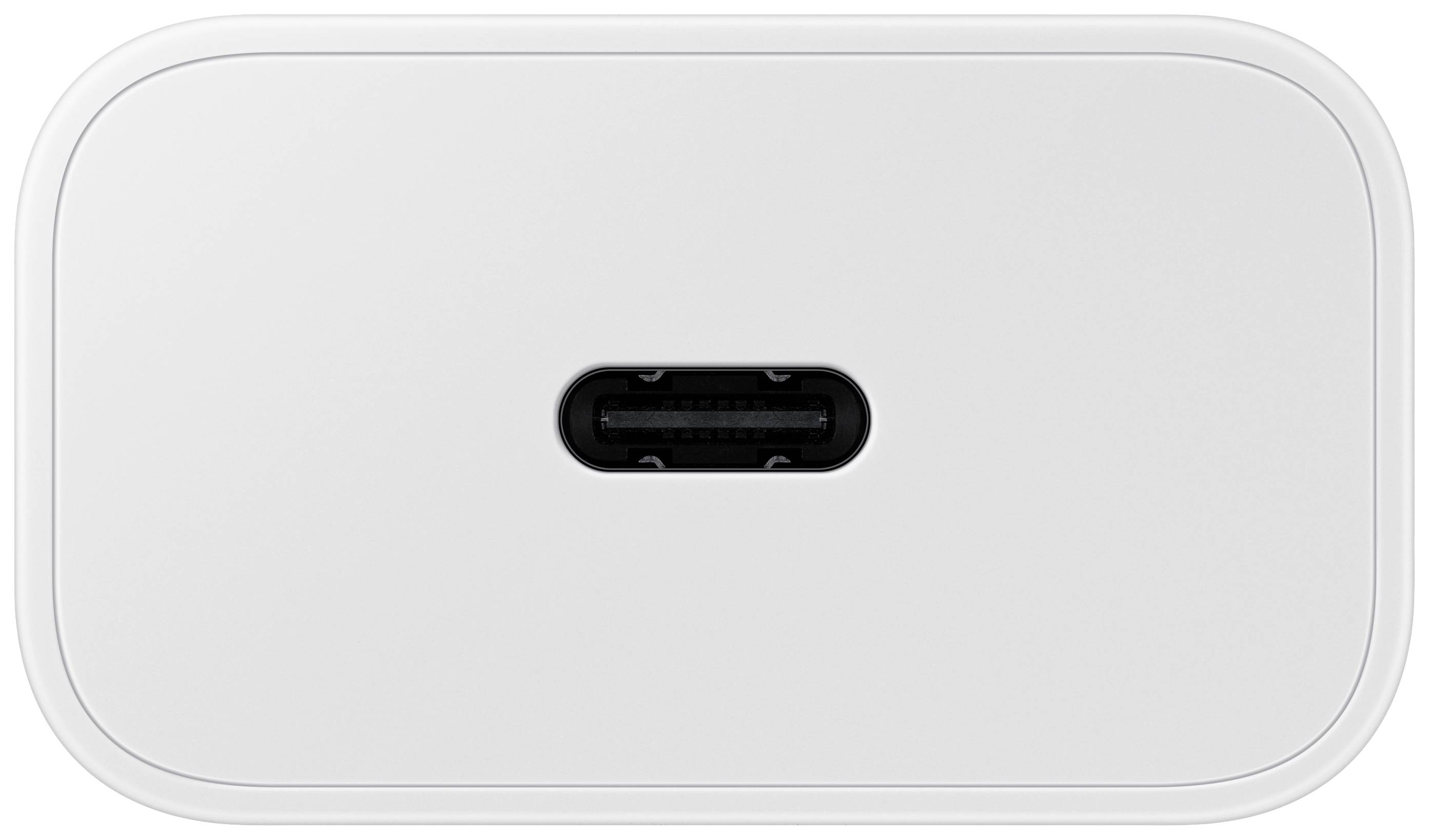 Bela polnilka z USB-C priključkom na sredini.