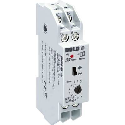 'Elektronsko časovno relejevsko stikalo Dold IK8813' prikazuje blagovno znamko, tehnične podatke in simbole za priključke na površini naprave.
