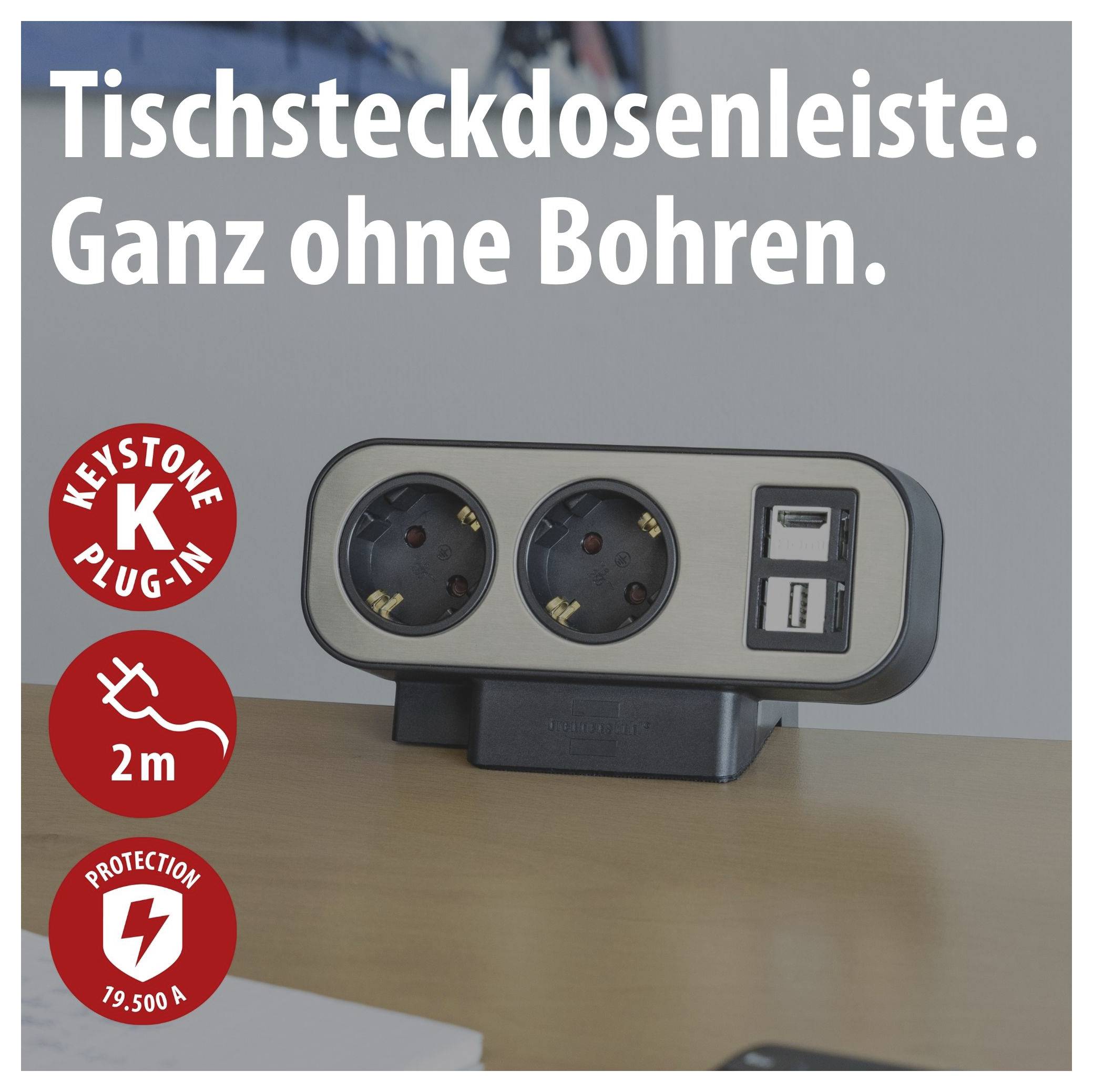 Brennenstuhl 1153580110 namizna vtičnica srebrna, črna vtičnica-1