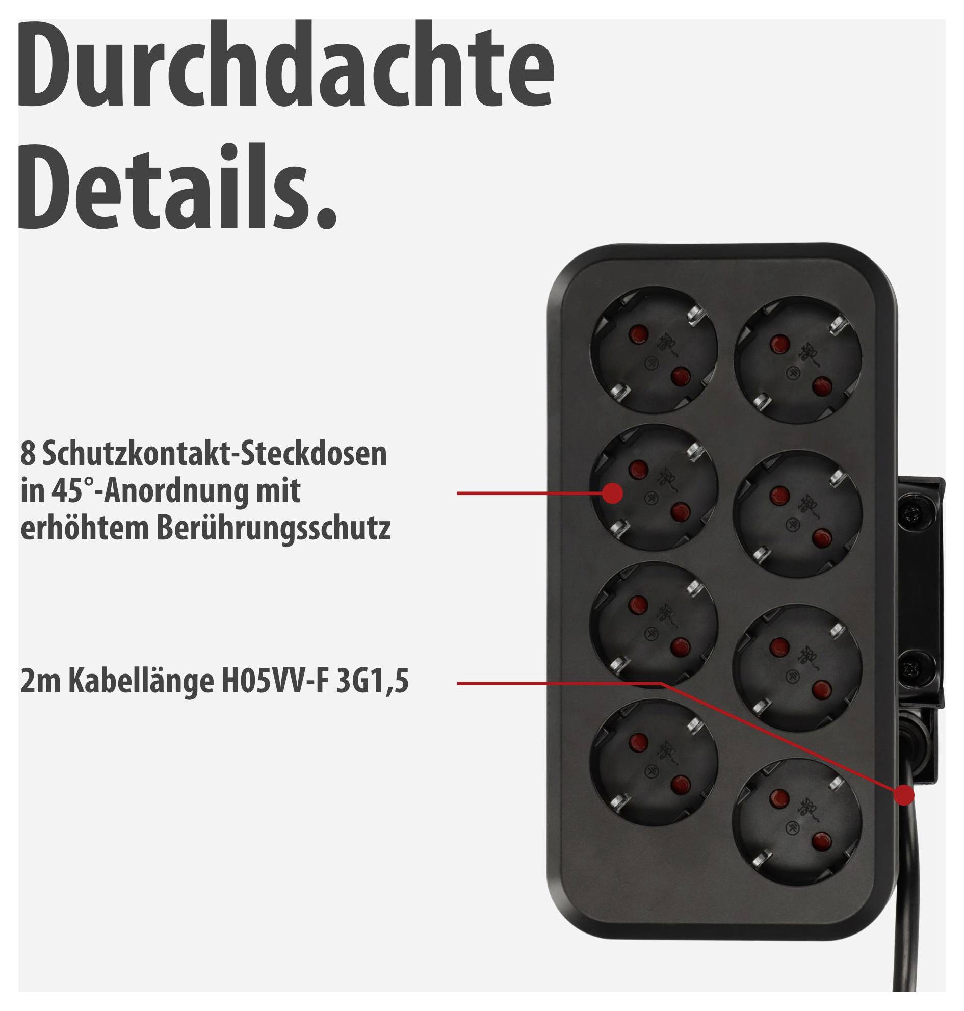 Brennenstuhl 1153580100 namizna vtičnica srebrna, črna vtičnica-3