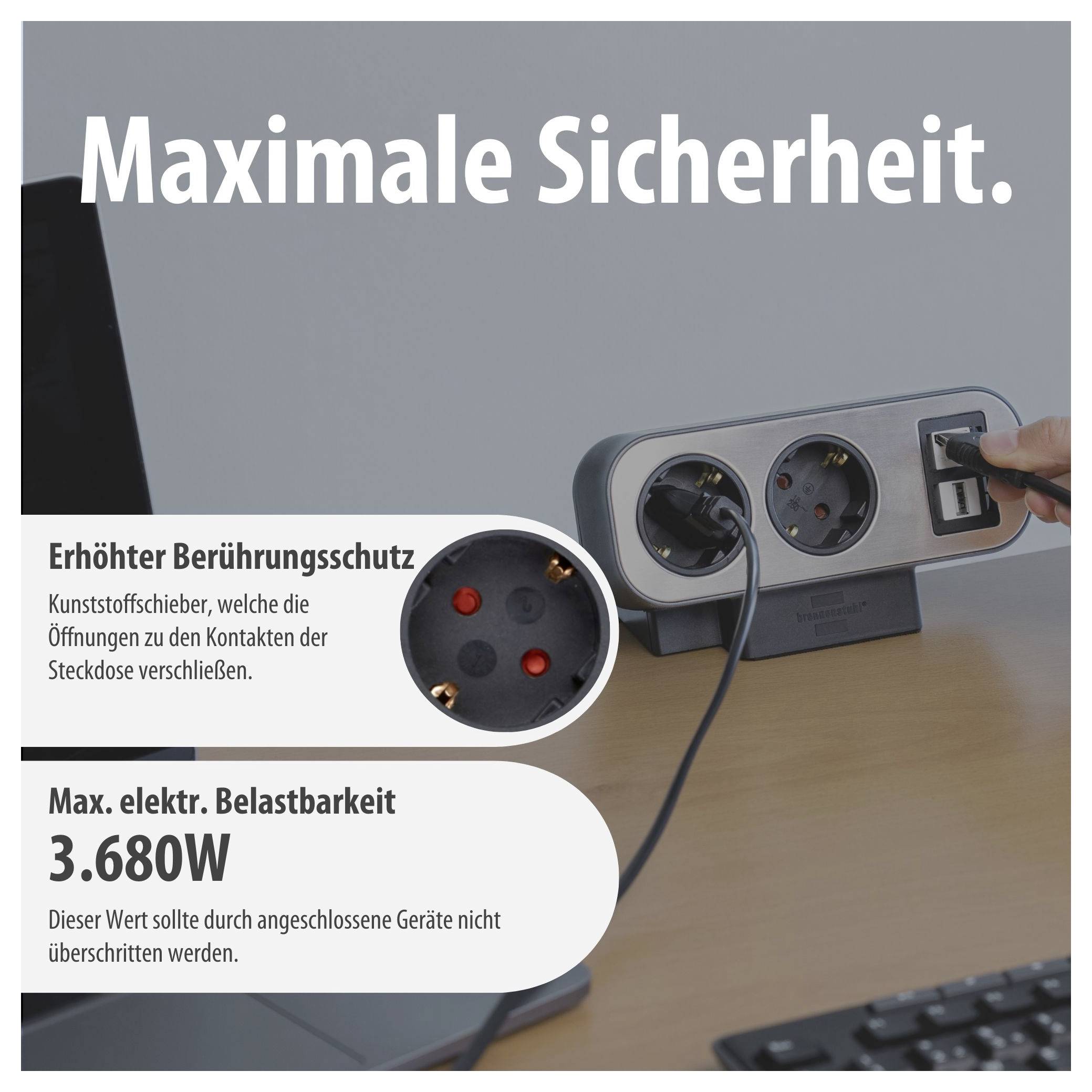 Brennenstuhl 1153580100 namizna vtičnica srebrna, črna vtičnica-6