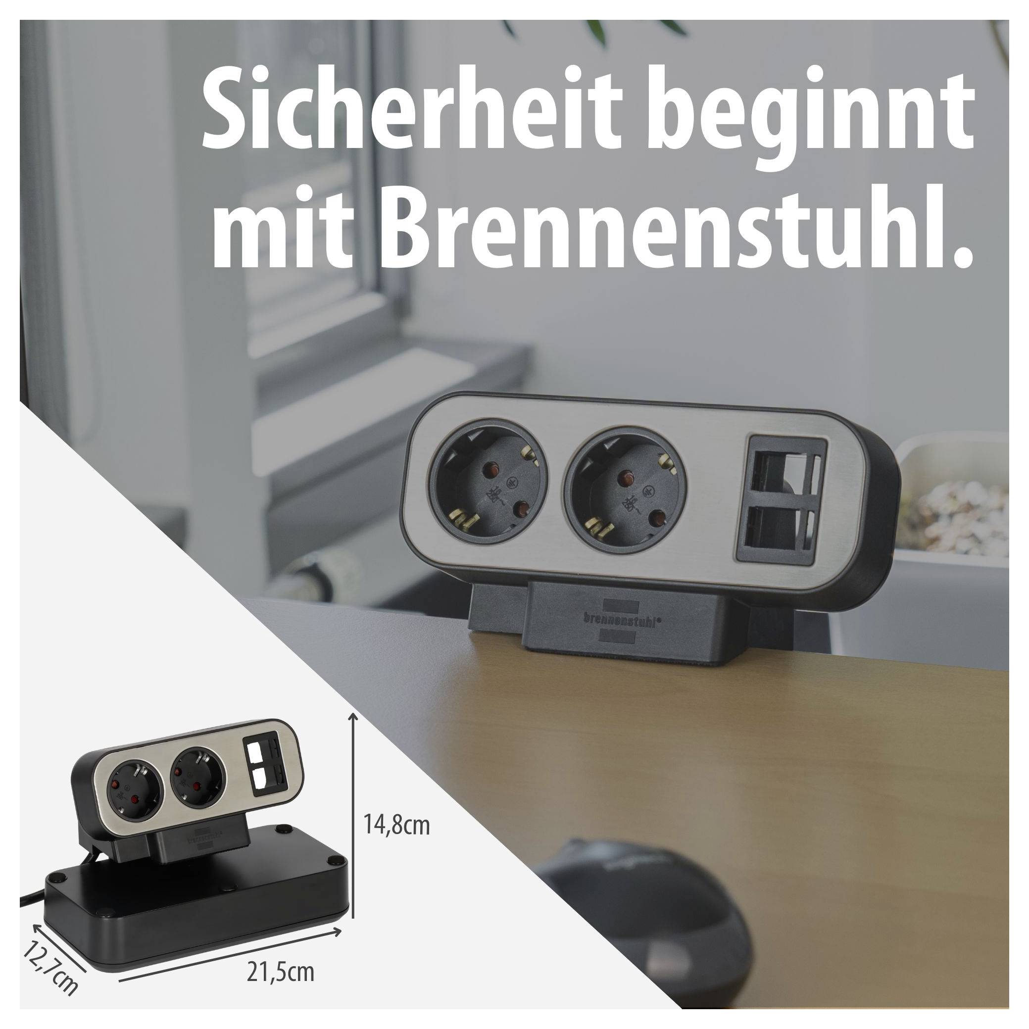 Brennenstuhl 1153580100 namizna vtičnica srebrna, črna vtičnica-7
