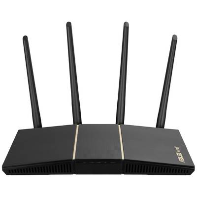 Črn WLAN usmerjevalnik s štirimi simetrično razporejenimi antenami.