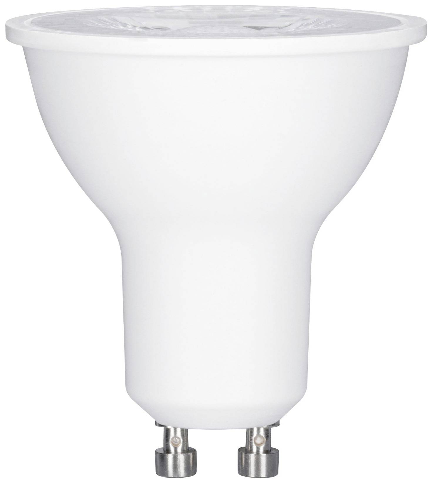 Bela LED-žarnica z vtorom GU10, primerna za energetsko učinkovito razsvetljavo, prikazana na prosojnem ozadju.