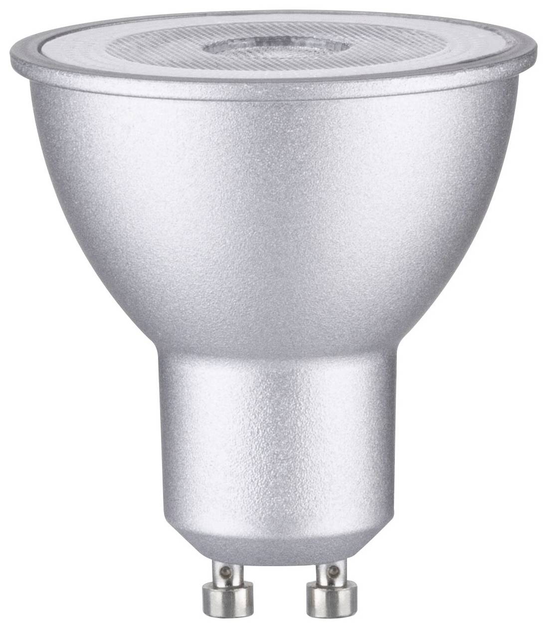 Srebrna LED-reflektorska žarnica z vtičnico GU10, primerna za vgradnjo v strop, z varčevalno funkcijo, modernega videza.