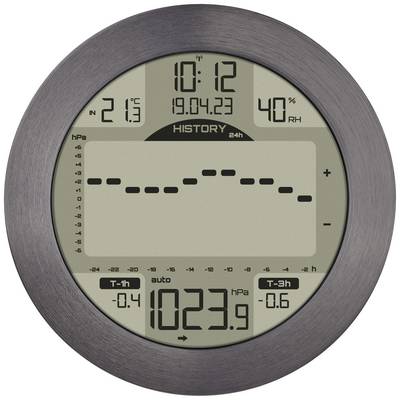 Okroglo digitalno barometer prikazuje temperaturo 21,3°C, vlažnost zraka 40% in zračni tlak 1023,9 hPa z 24-urnim potekom.