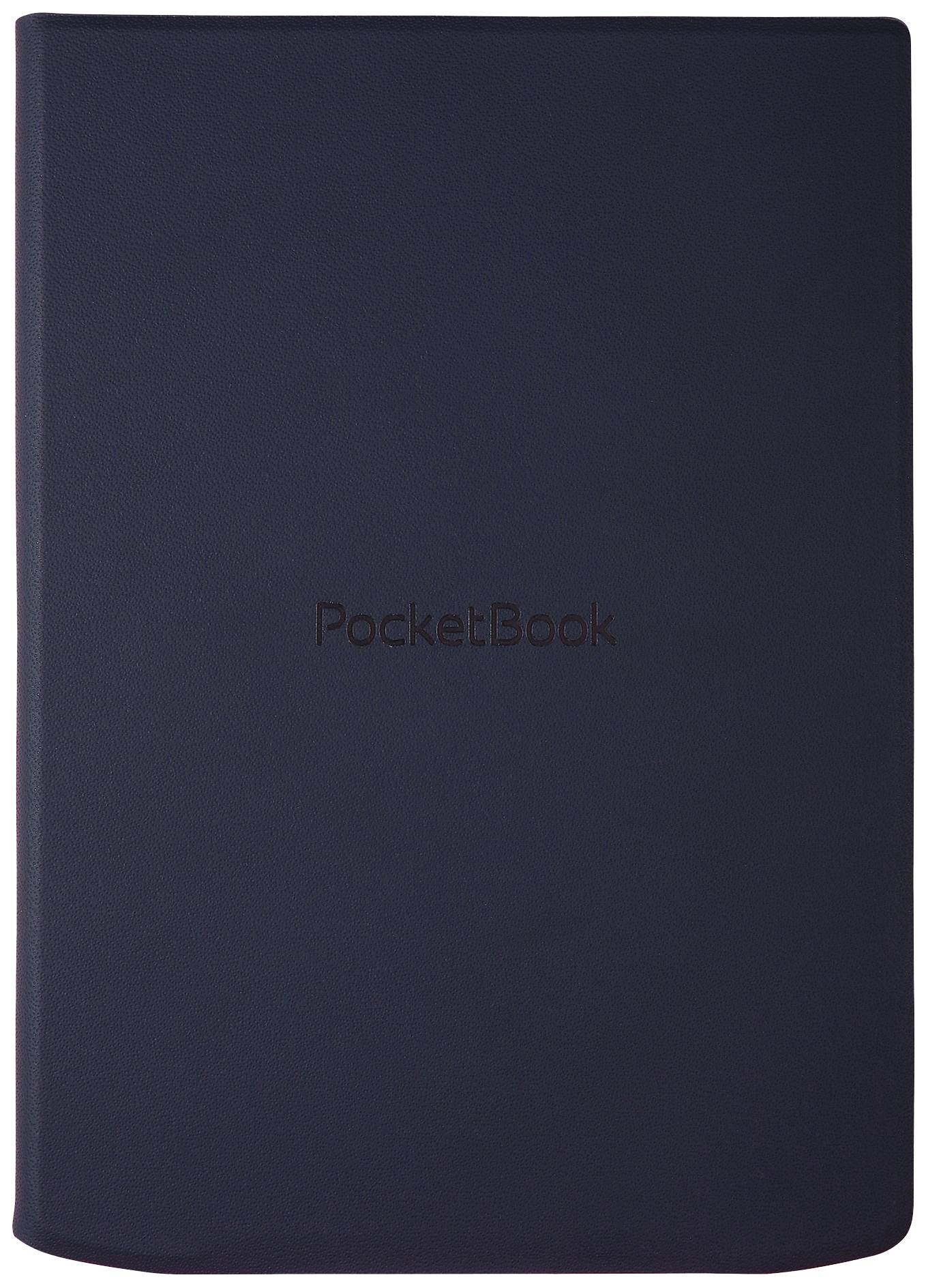 Zaprt, temno moder e-bralnik z napisom 'PocketBook' na naslovnici.