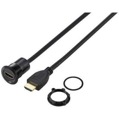 HDMI-kabel z moškim in ženskim priključkom, pritrditvenim obročem in tesnilom za industrijske aplikacije.