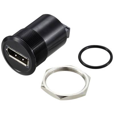 Črn USB priključni adapter z O-obročkom in pritrjivo šestrobo matico.