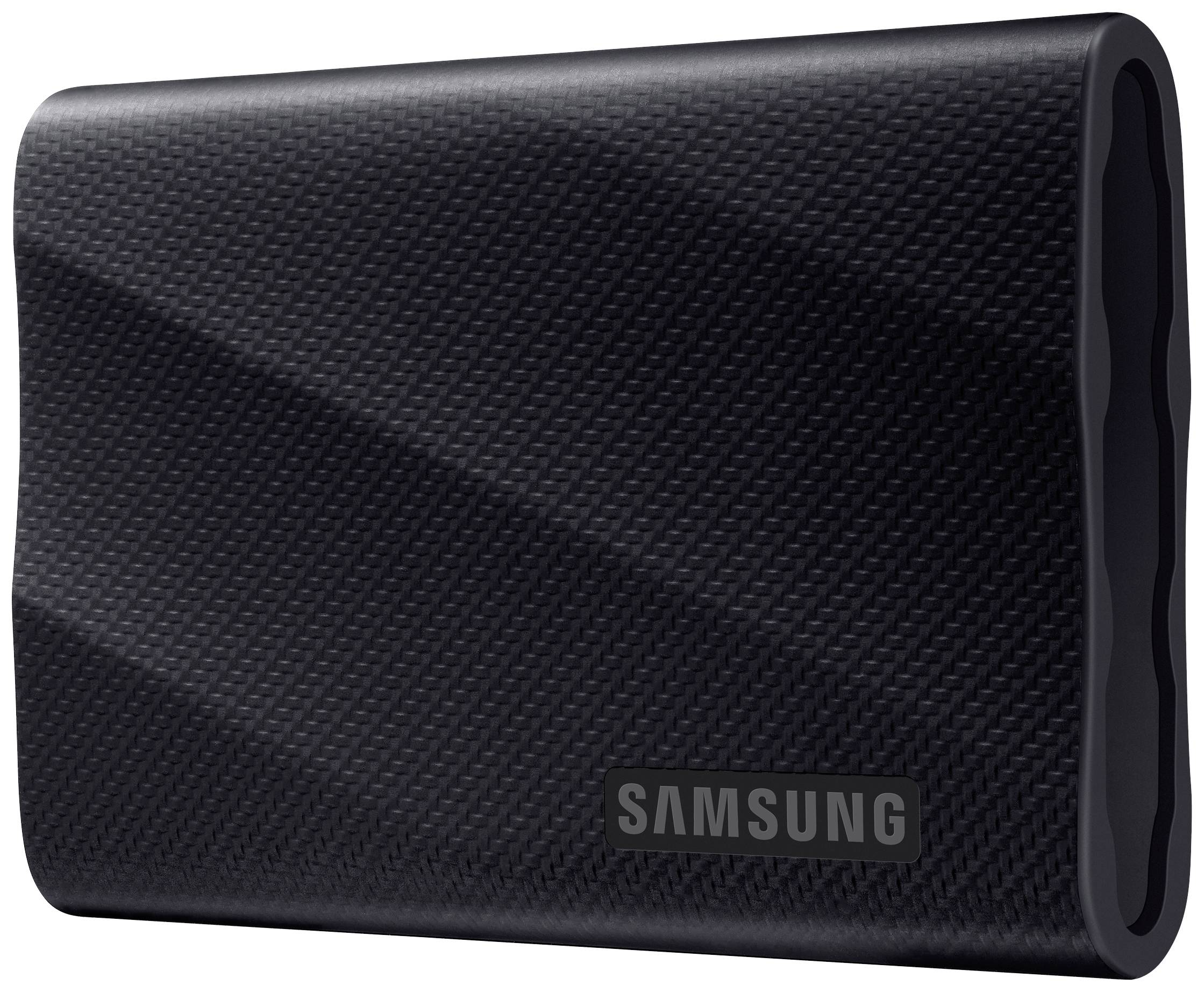 Zunanja črna zunanja trda disk Samsung s teksturirano površino, primerna za shranjevanje in prenos podatkov.