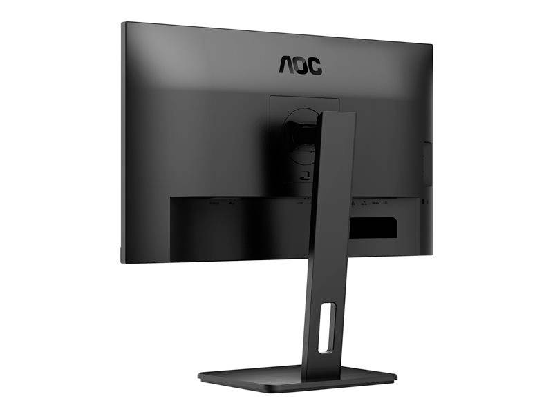 Črn AOC monitor od zadaj, prikazuje stojalo in preprosto zasnovo.