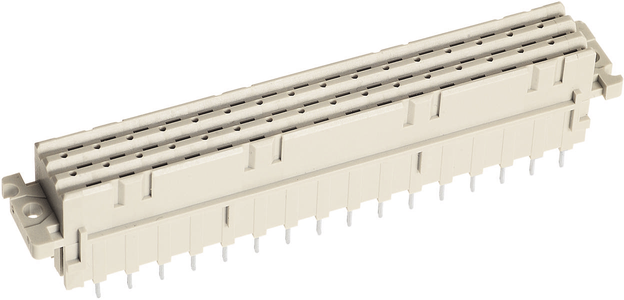 Pravokoten, bež barven priključni konektor z numerous pini, primeren za elektronske povezave in namestitve.