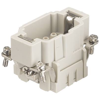 Pravokoten, siv plastični adapter s vijaki in kovinskimi kontakti, verjetno priključek za električne kable.