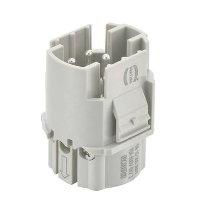 Siva plastična komponenta s kovinskimi čepi in sponkami, verjetno električni priključek ali adapter.