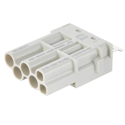 Siv električni priključek s šestimi okroglimi vtičnicami, primeren za električne povezave v tehničnih aplikacijah.