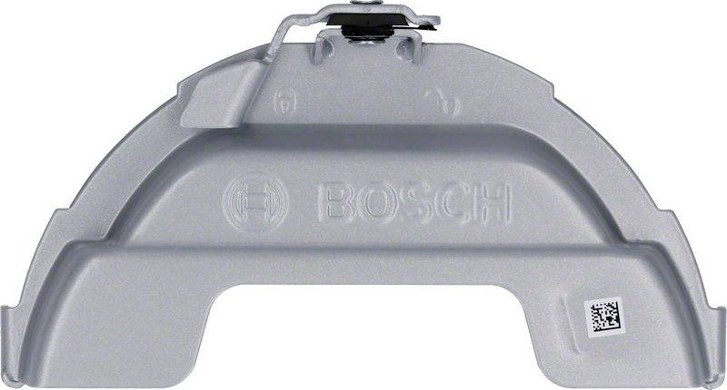 Pokrov z logotipom Bosch in QR-kodo, najverjetneje del večjega naprave. Zgornja sponka in pritrdilni elementi so vidni.